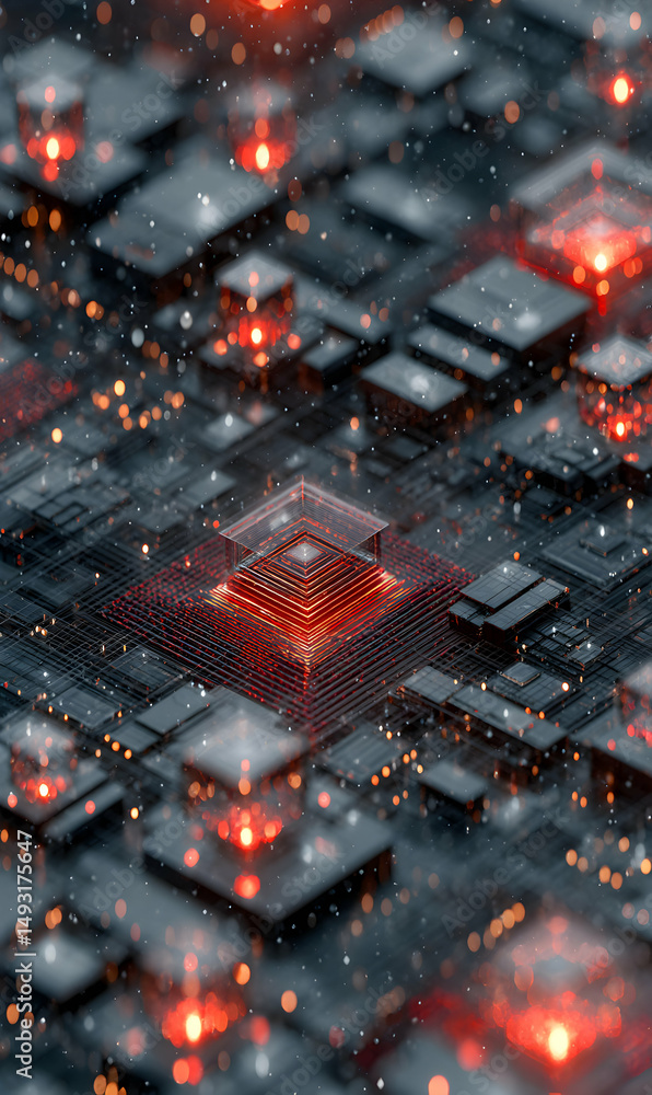 Poster advanced technological integration demonstrating digital systems with complex network infrastructure