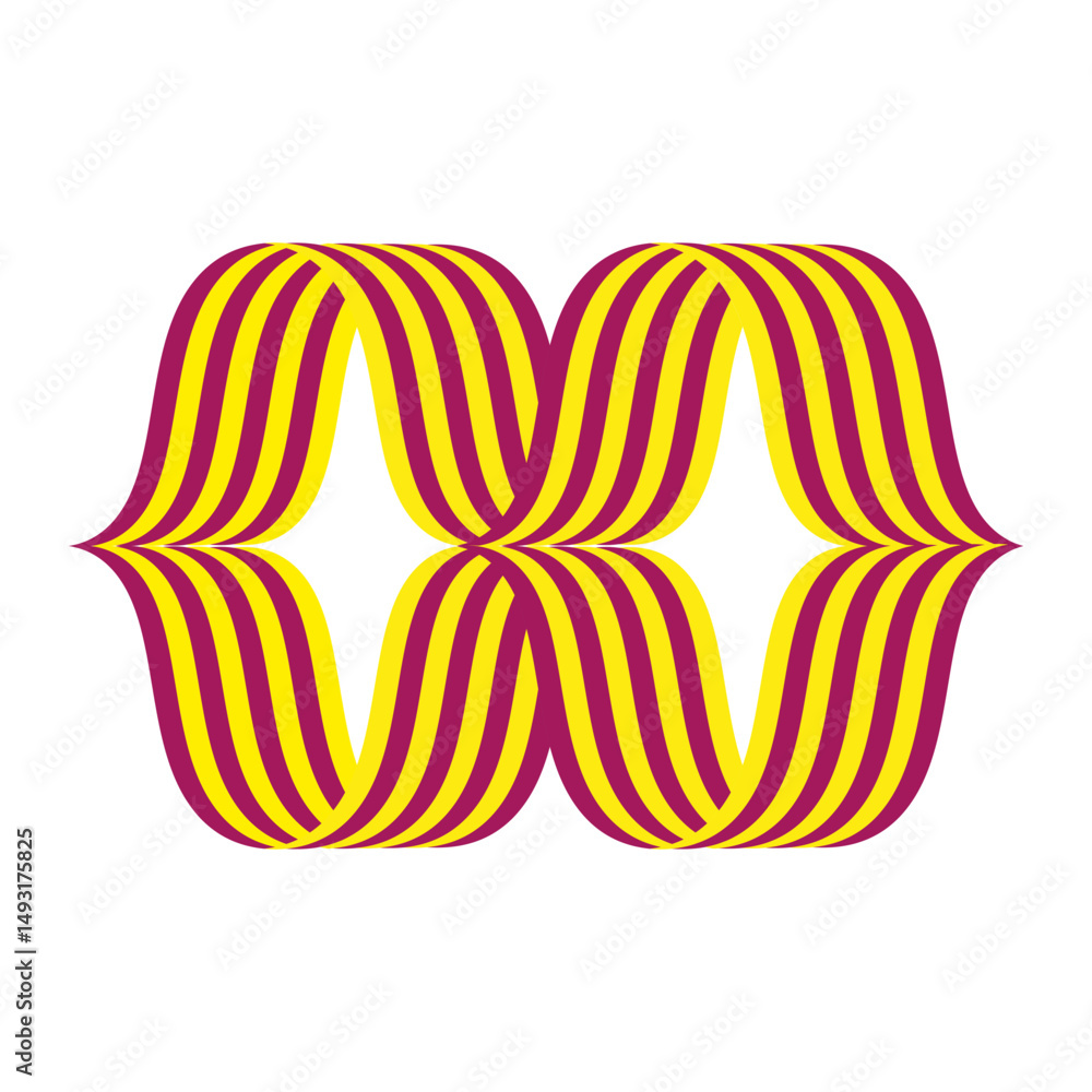 Aufkleber mirrored wave icon. red yellow contour. abstract curved vector. symmetry design element.