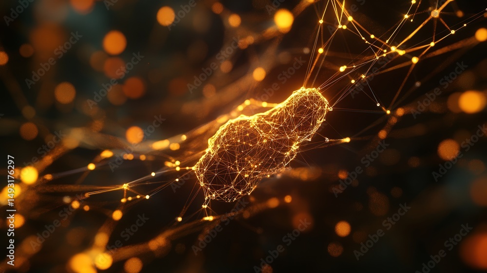 Poster connected points and lines forming an intricate web, symbolizing ai technology concepts with glowing