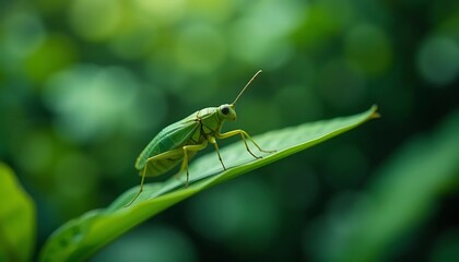 Fototapeta premium Green insect on leaf in nature