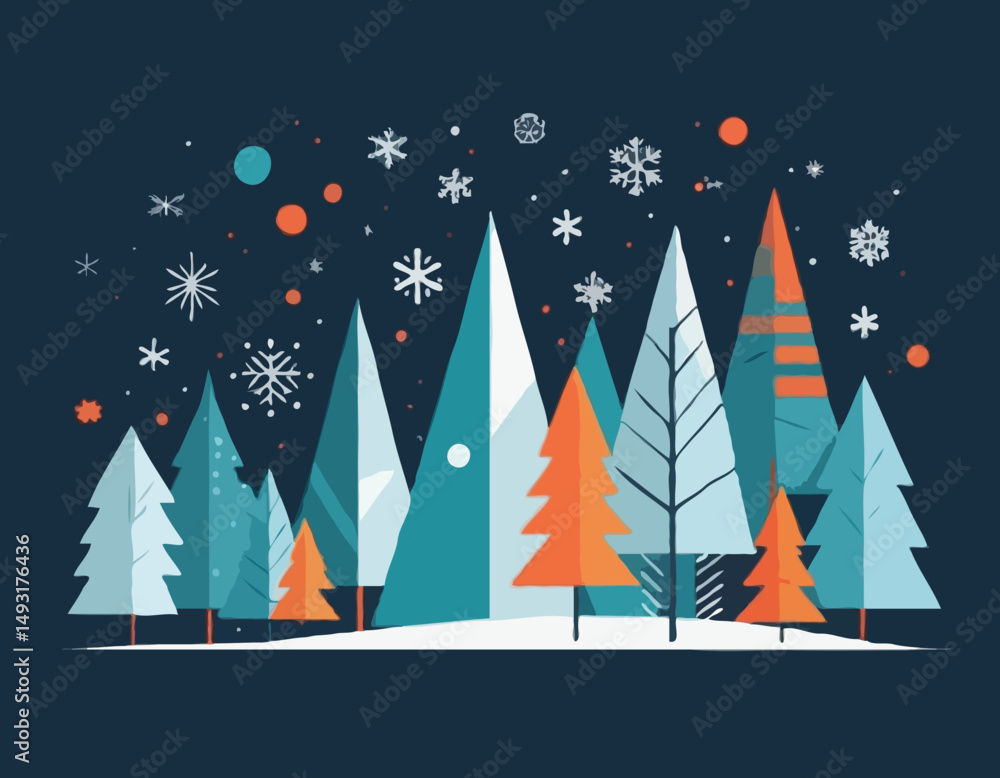Fototapete bright winter geometric banner in flat style. geometry minimalistic design with simple shapes and wi
