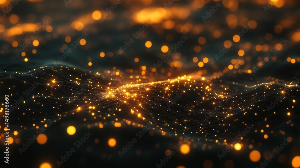Poster points connected by luminous lines, depicting the flow of information and neural network structures 