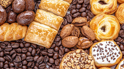 Delicious coffee and bakery pastry assortment with rich textures and flavors, perfect for any occasion