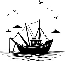 Fishing Boat at Sea Silhouette