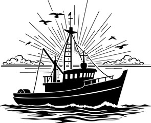 Fishing Boat at Sea Silhouette