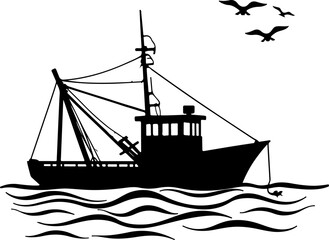 Fishing Boat at Sea Silhouette