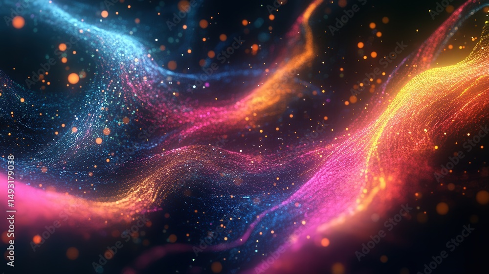 Poster technology network background with vibrant, glowing pathways connecting data points, symbolizing the