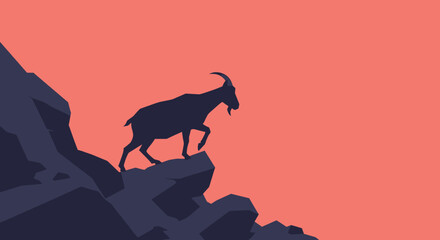 Goat Silhouette On Rocky Mountain Sunset