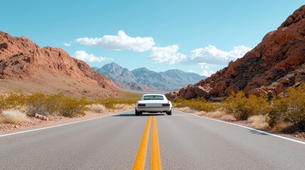 White car on desert road