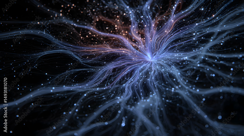 Poster abstract fractal art showing energy waves emanating from a central point in a dark background