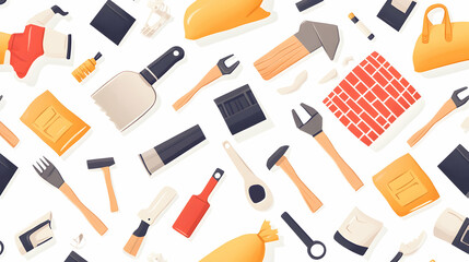Colorful Collection of Construction Tools and Equipment on White Background
