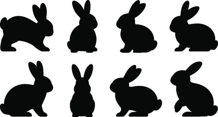 Eight silhouettes of bunnies rabbits easter