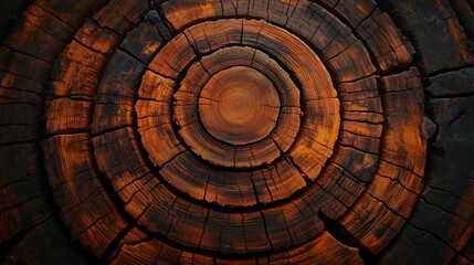 Fototapeta premium A close up reveals the intricate patterns of tree s with a mesmerizing concentric design and rustic texture highlighting the aging process of the wood.