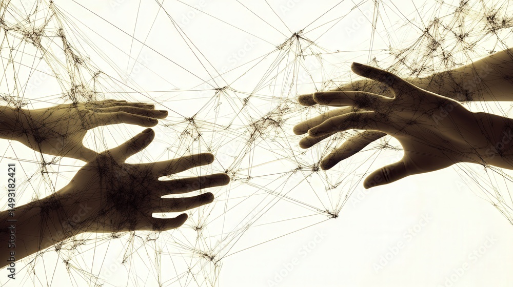 Poster touching interconnected lines of a virtual network, creating a visual metaphor for the growth and ex