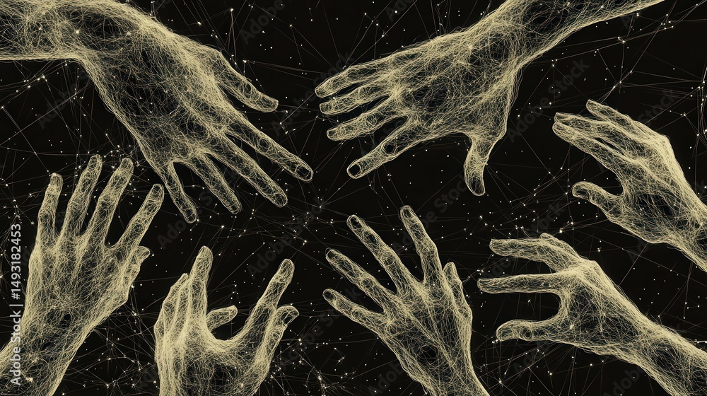 Poster touching interconnected lines of a virtual network, creating a visual metaphor for the growth and ex