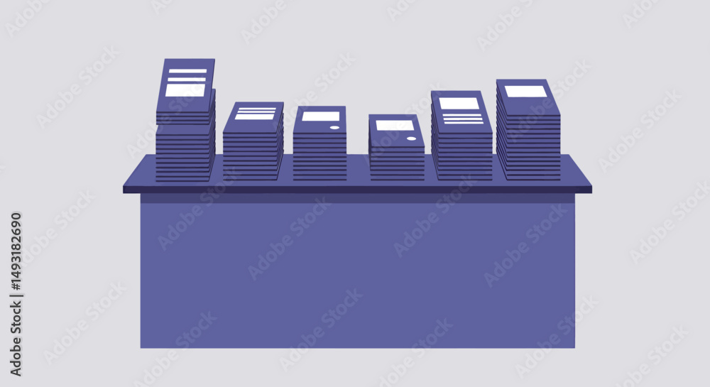 Poster stacked documents on a table in pixel art style