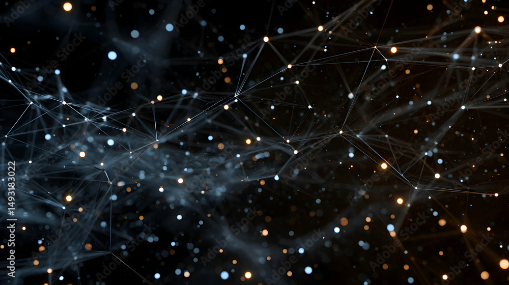 Poster abstract network background with glowing nodes and connections creating a complex web design