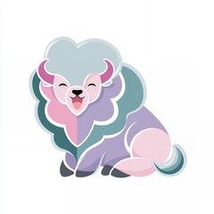Obraz premium Playful Pastel Cartoon Buffalo Illustration