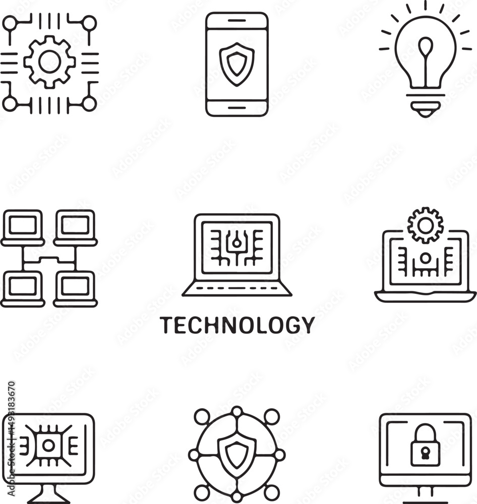 Poster modern black and white technology icons representing network security cloud computing data protectio