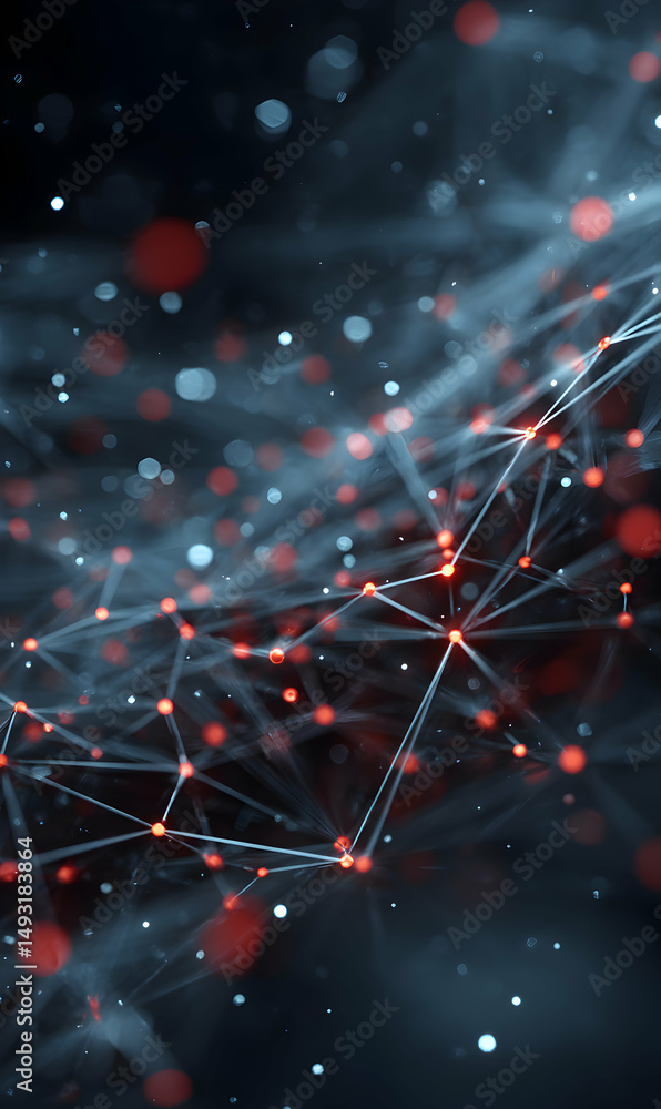Poster abstract network of interconnected dots and lines forming a complex system with technological flair