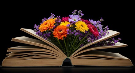book,  open book,  flowers, Open Book with Colorful Flowers