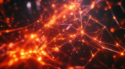 Interconnected nodes and lines in a 3D space, symbolizing AI technology concepts with dynamic lighting and fluid data transfer across the network