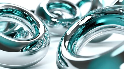 Interlocking chrome teal rings on white background