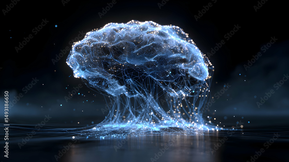 Poster digital brain with neural network connections representing artificial intelligence processes
