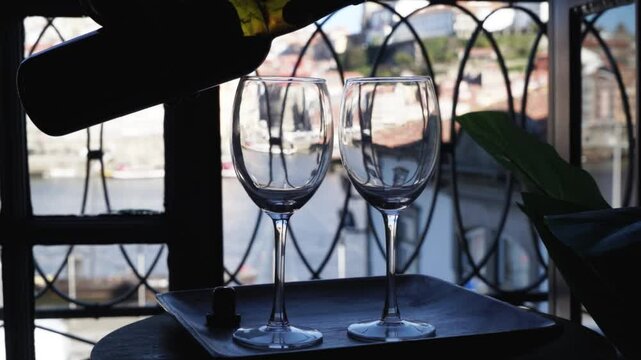port wine testing, glasses with drink