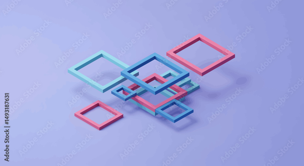 Poster abstract geometric pixel art composition with interlocking squares