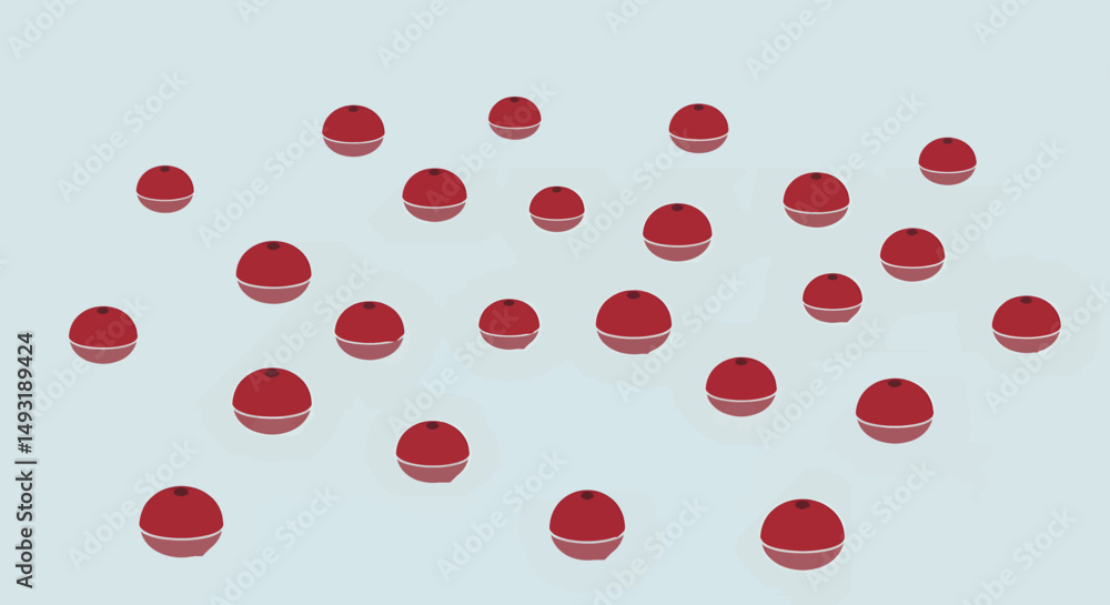 Poster pixel art red objects floating on light blue surface
