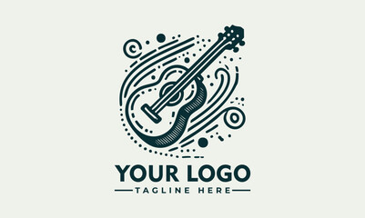 Vintage acoustic guitar illustration, detailed string instrument drawing, classic musical design
