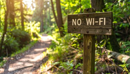 Obraz premium Digital detox screen time concept. Nature trail with a 