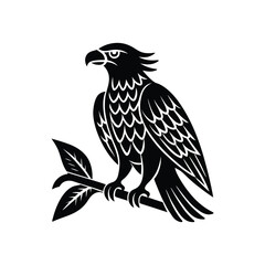 Fototapeta premium Flat and Minimal eagle perched on a branch icon vector illustration isolated on white background