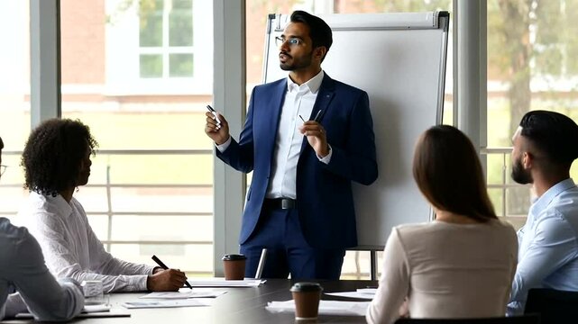 Presentation underway at a meeting with an engaging speaker & attentive listeners