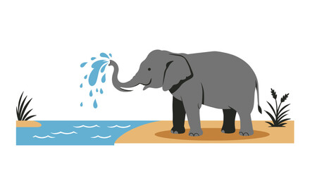 Fototapeta premium Pixel Art Elephant Drinking Water