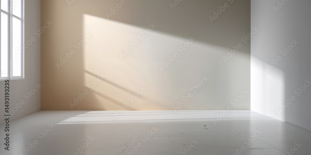 Poster minimalist interior space with sunlight streaming through windows highlighting the clean lines and t