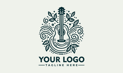 Vintage acoustic guitar illustration, detailed string instrument drawing, classic musical design
