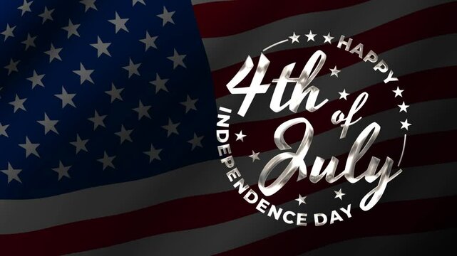 Happy 4th of July animation with waving USA flag background, Happy Independence Day united states of america
