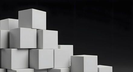 white cubes,  black background,  abstract background, Abstract White Cubes on Black Background