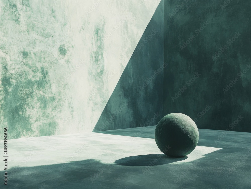 Poster abstract sphere in concrete room with light and shadow play architectural design minimal composition