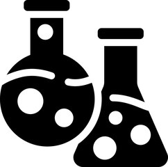Laboratory flasks with chemicals icon. Silhouette icon.