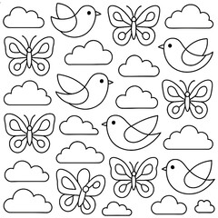 Kawaii Otomi Art Coloring Page – Cute Sun, Moon, Stars & Flowers (8.5" x 8.5" PDF)