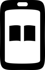Mobile device with eBook icon. Silhouette icon.