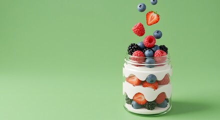 A vibrant dessert showcasing layers of fresh berries and creamy goodness