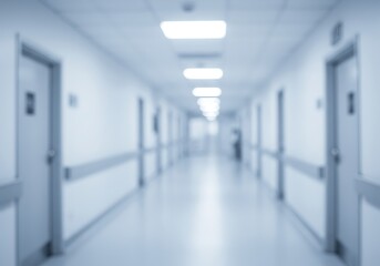 Fototapeta premium Blurred hospital corridor with doors
