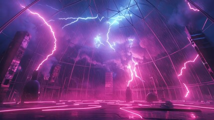 Neon storm in futuristic cityscape