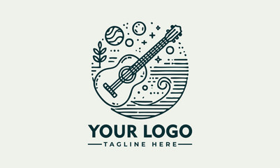 Vintage acoustic guitar illustration, detailed string instrument drawing, classic musical design
