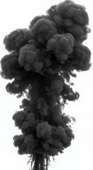 Black Smoke Cloud Forming on White Background