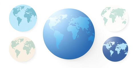 Collection of minimalist earth globes and world maps in circles, perfect for web icons,  web icon,  background